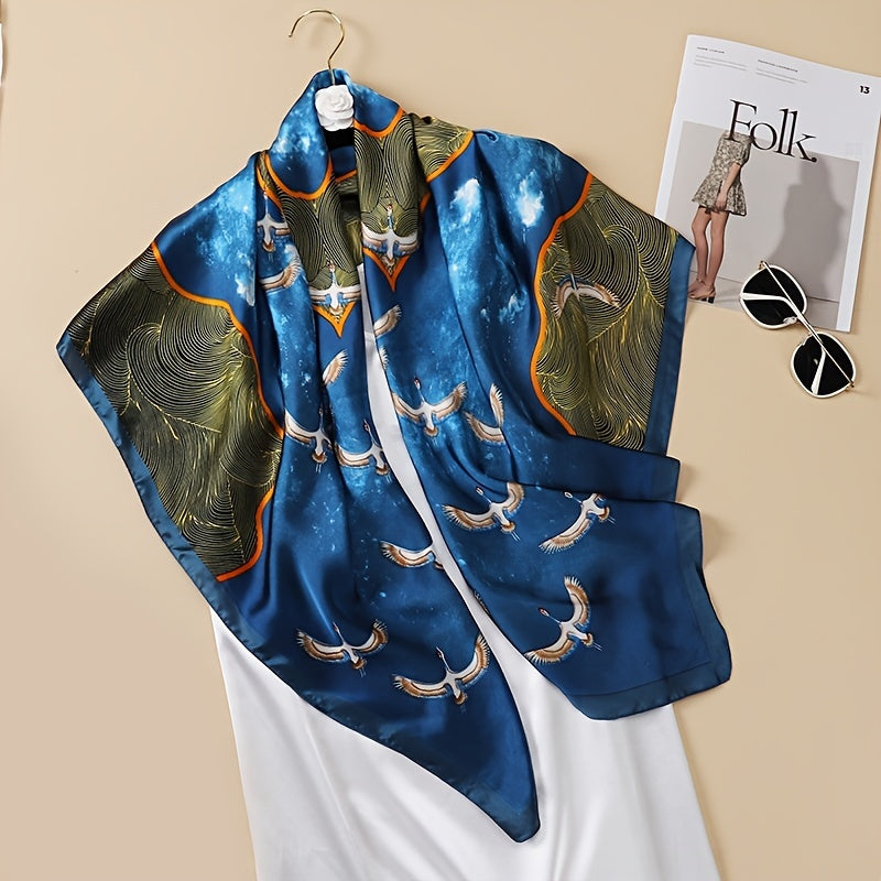Square Scarf Block Seabird Wave Print Shawl Windproof Sunscreen