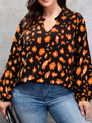 Leopard Print Long Sleeve V Neck Top