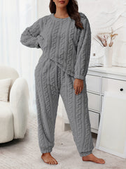 Flannelette Loungewear Set Crew Neck Top & Joggers Pajamas