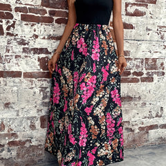 Floral Print Splicing Tank Dress Sleeveless Maxi Dress Women's Clothing