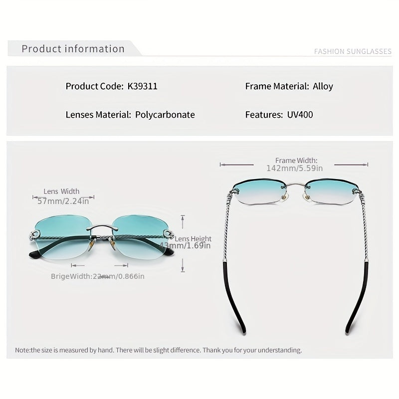 Men's Rimless Sunglasses UV Protection for Beach