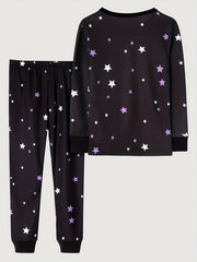 Girls Lounge Wear Long Sleeve Top & Pants 2 Piece Set Star Unicorn Print Pajamas