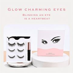 3 Pairs Magnetic Eyelash Set with Liquid Pen, Tweezers & Glue