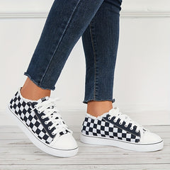Women's Plaid Lace Up Canvas Sneakers Lightweight Shoes