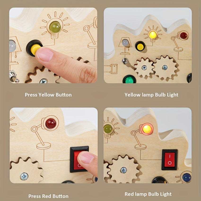 LED Wooden Dinosaur Busy Board Sensory Toy Montessori Infant Child Education