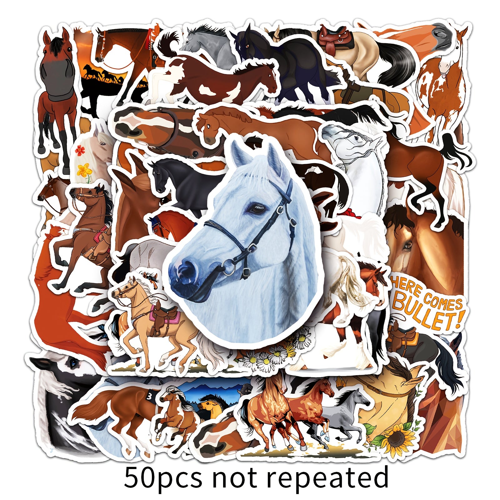 50 Horse Stickers Waterproof Decals for Water Bottles Laptops Phones