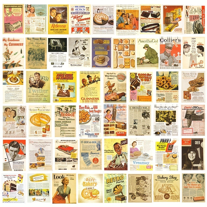 50pcs Retro Magazine Series Stickers for Notebook Luggage Phone