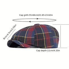 Checkered Beret Hat British Retro Literary Newsboy Painter Octagonal Hat