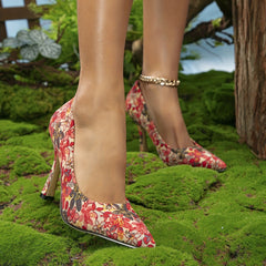 Floral Print Stiletto Heels Point Toe Dress Pumps