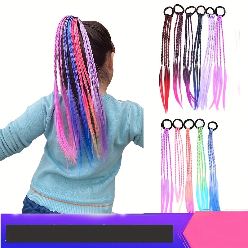 10pcs Girls Colorful Braids Ponytail Wig Hair Extension Hair Tie Hair Bands