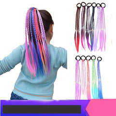 10pcs Girls Colorful Braids Ponytail Wig Hair Extension Hair Tie Hair Bands