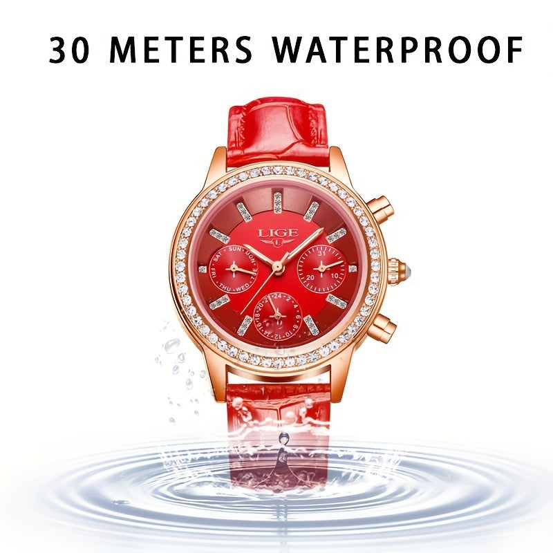 LIGE Women Watches Girl Quartz Watch Leather Ladies Dress Watches