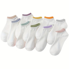 10 Pairs Colorblock Trim Short Socks Women's Stockings