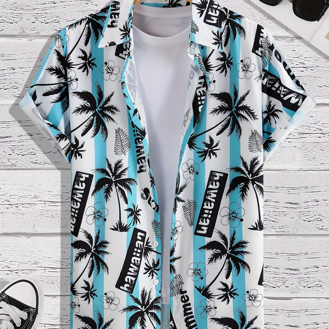 Men's Summer Palm Tree Stripe Hawaiian Shirt