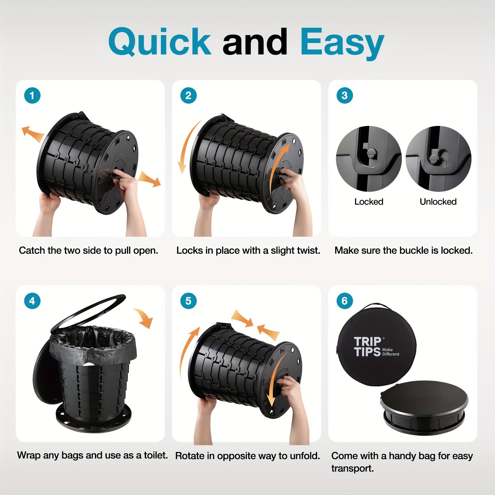 1pc Portable Toilet for Travel Adjustable Height Camping Toilet