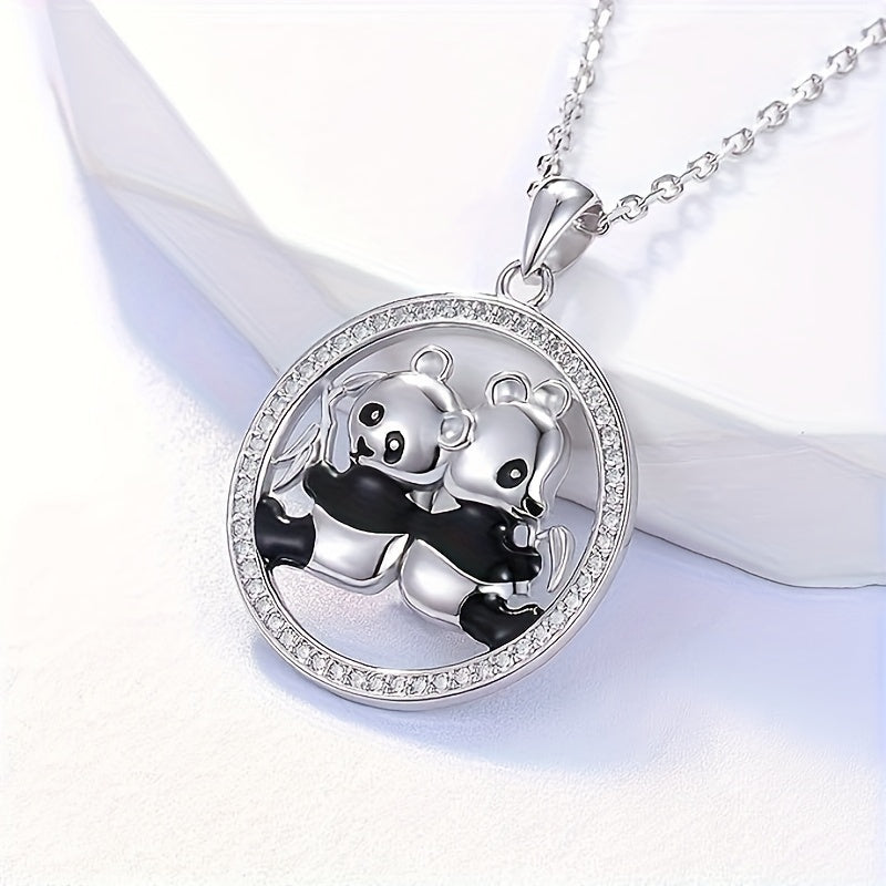 Panda Pendant Necklace Gemstones Clavicle Chain Jewelry Gift Men