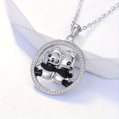 Panda Pendant Necklace Gemstones Clavicle Chain Jewelry Gift Men