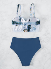 Tie Dye Print Push Up Bikini Set Navy
