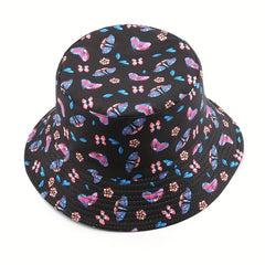 Butterfly Print Reversible Bucket Hat Cotton Fisherman Cap