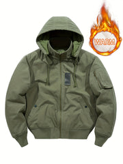 Men's Hooded Soft Shell Jacket Vintage Casual Warm Jacket