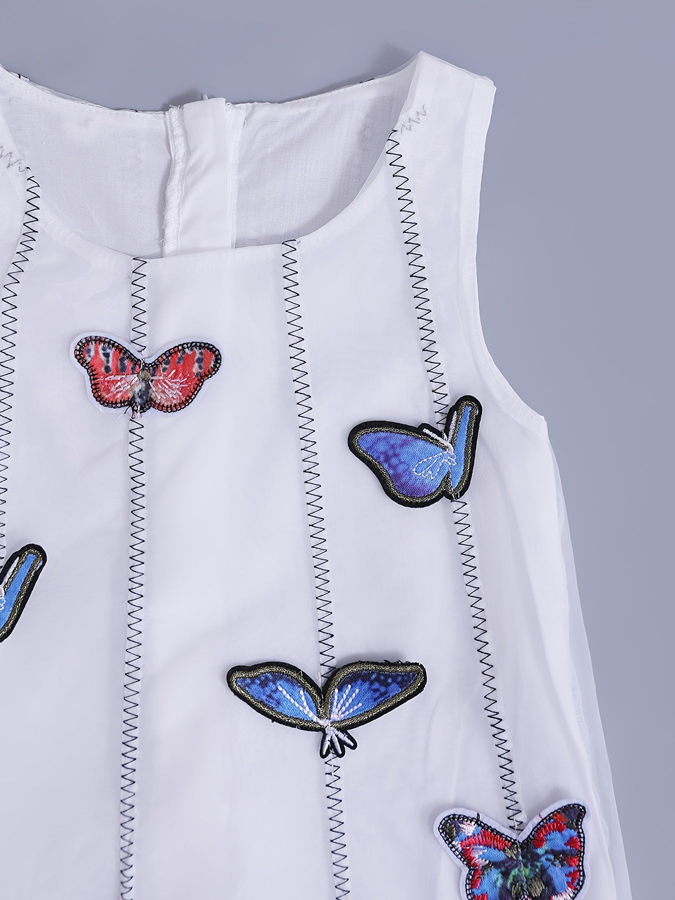 Girls' Organza Butterfly Appliques Sleeveless Princess Dress