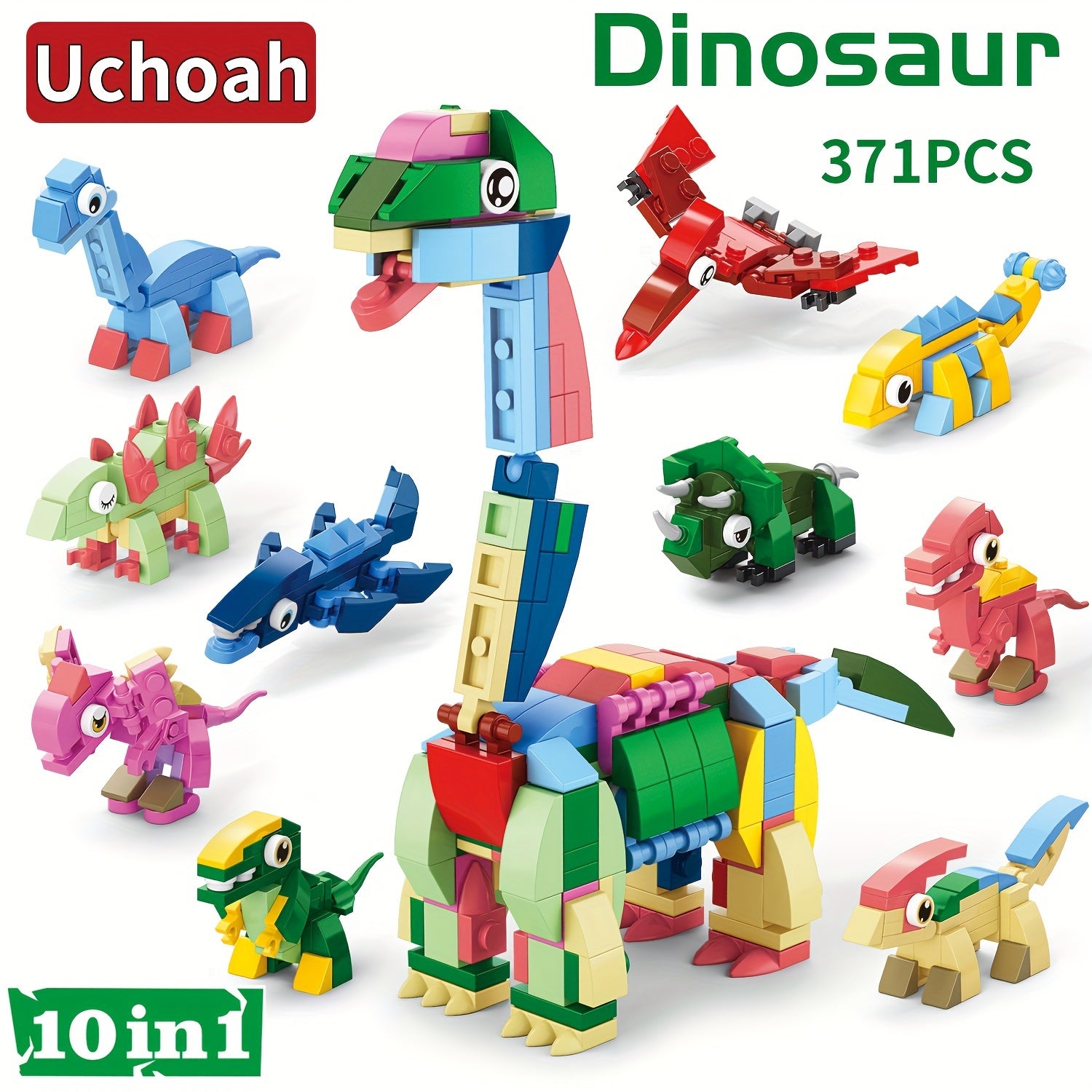 Uchoah 10 in 1 Mini Dinosaur Building Block Set Christmas Gift Assembly Toys