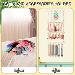 Lace Headband Holder with 30 Wooden Rings Storage Bag