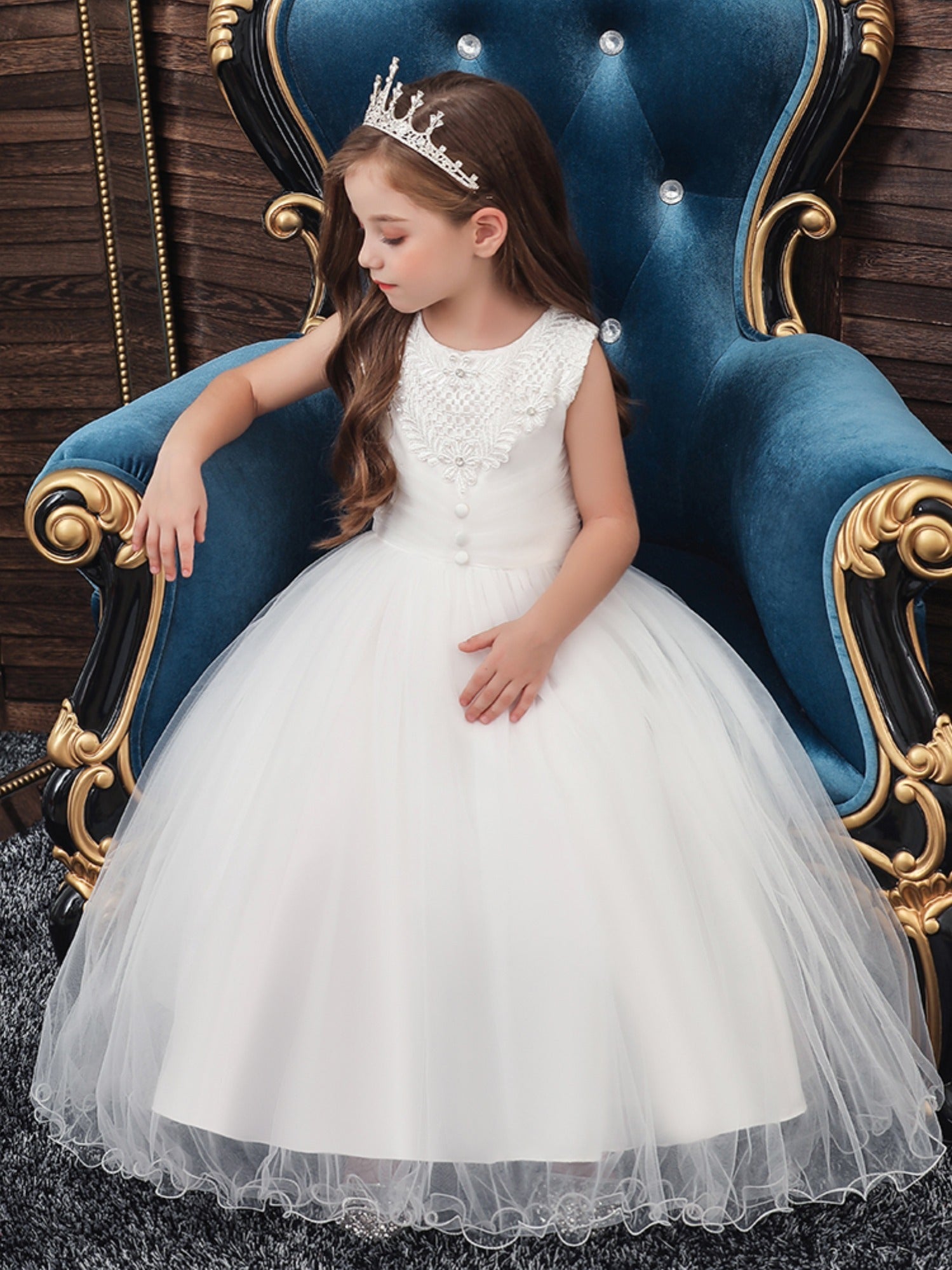Girls Solid Princess Dress Christmas Party Dress