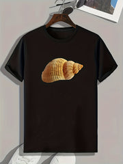 Men's Shell Print Comfy Stretch Tee for Outdoor Summer