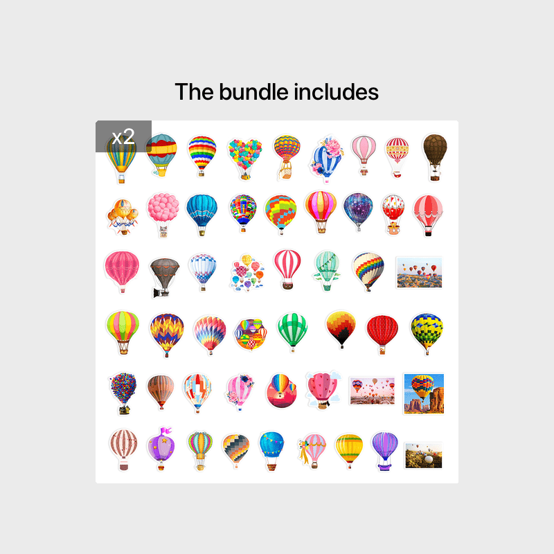 50 Colorful Hot Air Balloon Doodle Stickers for Laptops Water Bottles