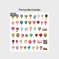 50 Colorful Hot Air Balloon Doodle Stickers for Laptops Water Bottles