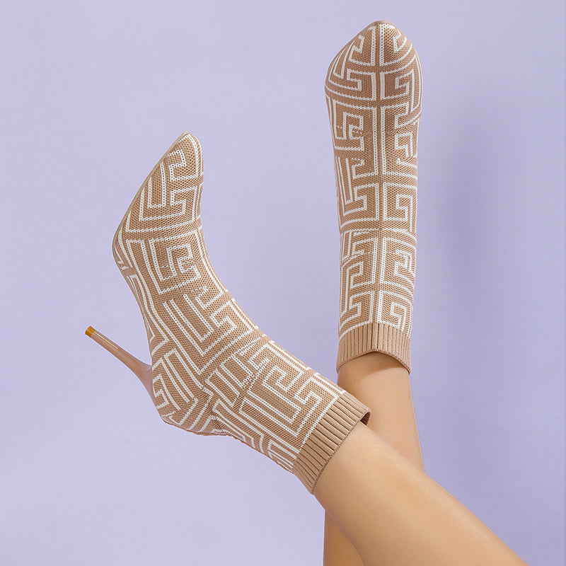Women's Stiletto Heeled Sock Boots Pointed Toe Ankle Boots