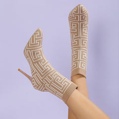 Women's Stiletto Heeled Sock Boots Pointed Toe Ankle Boots