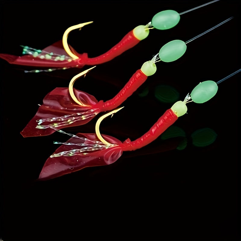 Luminous String Hook Fishing Set Golden Hooks With Line And Luminous Bead
