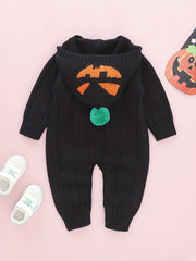 Baby Pumpkin Pattern Sweater Knit Bodysuit Halloween Party Hooded Romper