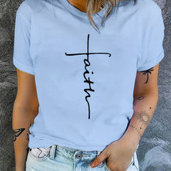 Faith Letter Graphic Crew Neck T-Shirt for Women