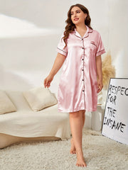 Short Sleeve Nightshirt V Neck Button Up Nightgown