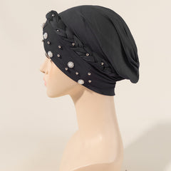 Faux Pearl Flower Turban Cap Braided Twist Head Wrap Head Scarf