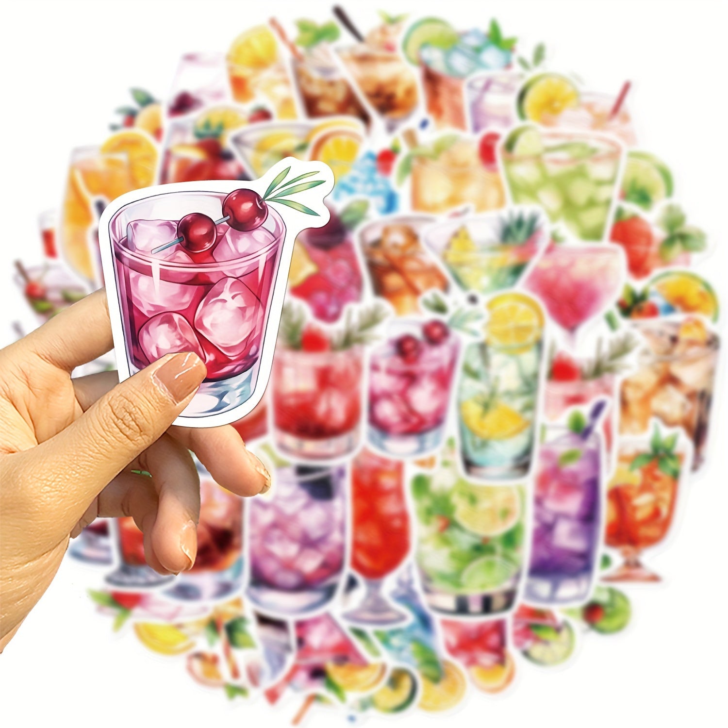 50pcs Watercolor Drink Series Graffiti Stickers Desktop Water Cup Decoration