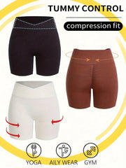 3pcs Seamless Yoga Sports Shorts High Stretch Workout Activewear