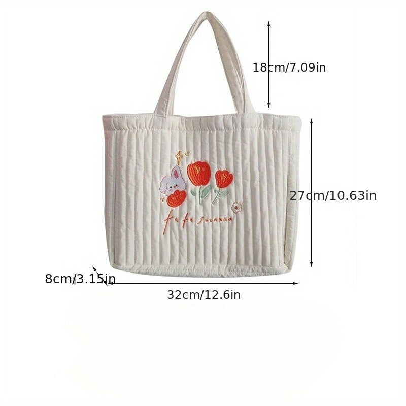 Quilted Embroidered Hand Tote Bag Canvas Shopping Bag