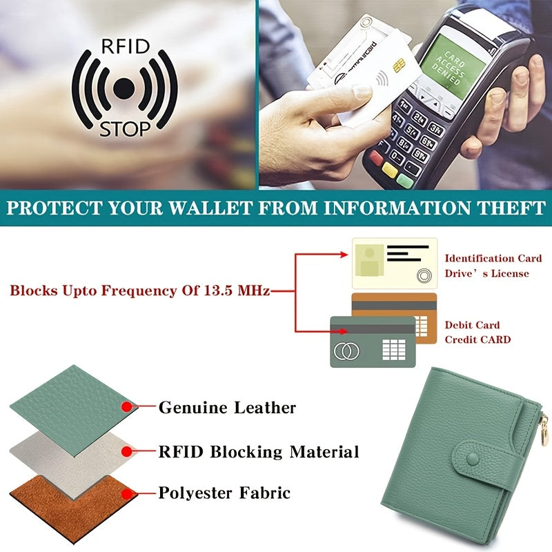 Women's Leather Bi-Fold Wallet with Zippered Coin Pocket