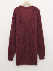 Solid Long Sleeve Stretch Cardigan with Pockets