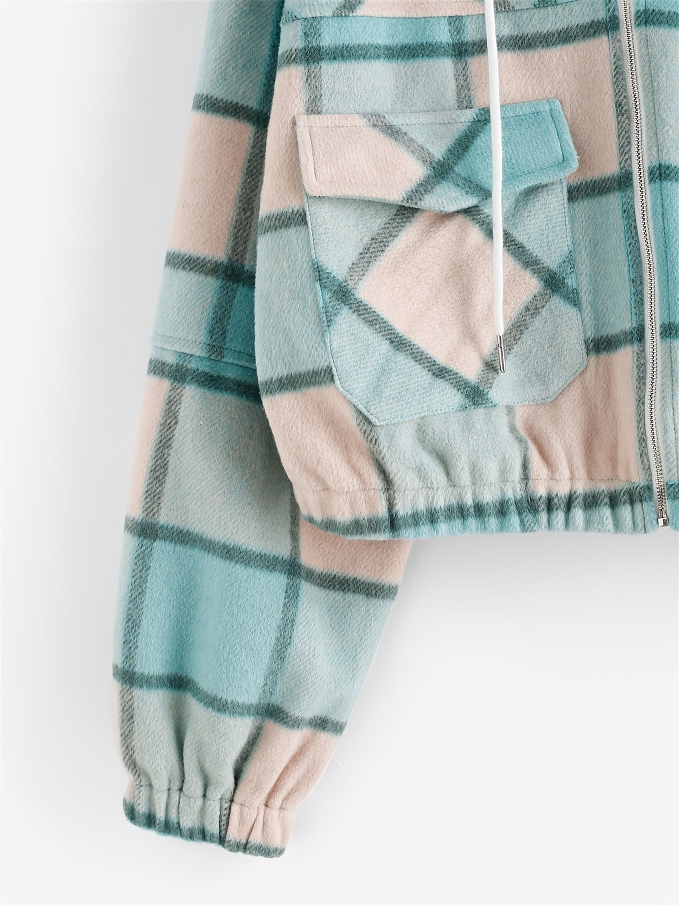 Plaid Pocket Zipped Jacket Casual Outerwear For Fall & Winter
