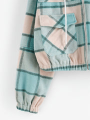 Plaid Pocket Zipped Jacket Casual Outerwear For Fall & Winter