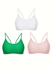 3pcs Ribbed Wireless Bras Breathable Stretch Bra Women's Lingerie & Underwear