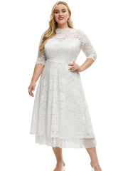 Floral Print Mesh Sleeve Midi Dress Plus Size