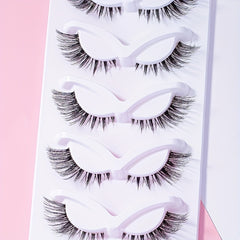 7 Pairs 12mm Full False Lashes Wispy Clear Band Natural Cross False Eyelashes