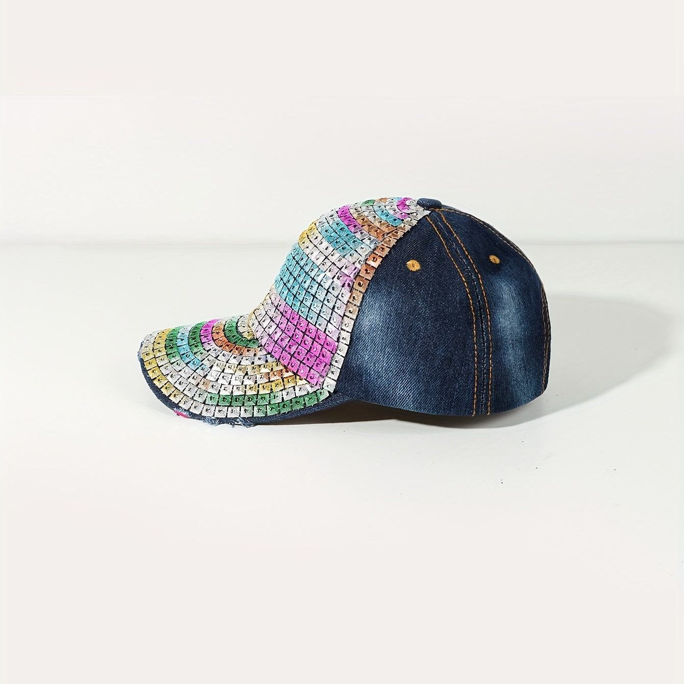 Y2K Rainbow Rhinestone Baseball Cap Denim Sports Hat