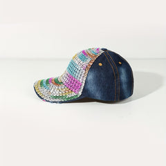 Y2K Rainbow Rhinestone Baseball Cap Denim Sports Hat